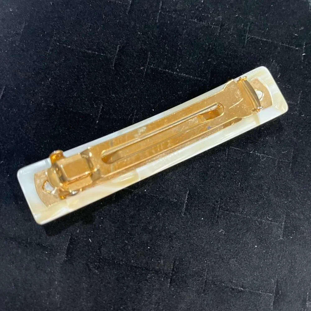 France Luxe Rectangular Barrette Alba Cream Gold Tone 3.5”